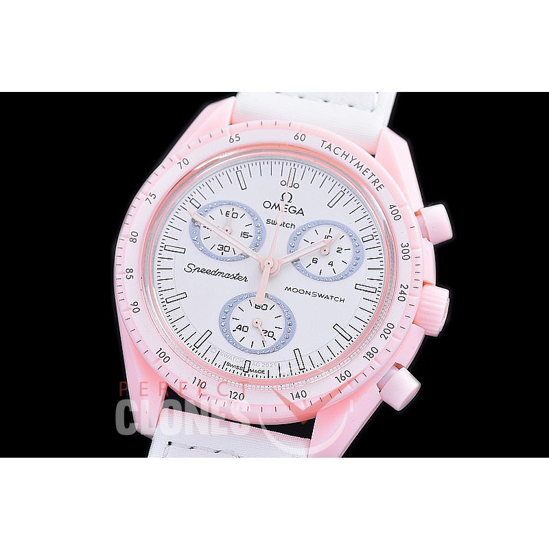 OMSPSW-101 Omega × Swatch Speedmaster MoonSwatch / Mission to Venus CER/NY Pink/White Japanese OS Quartz