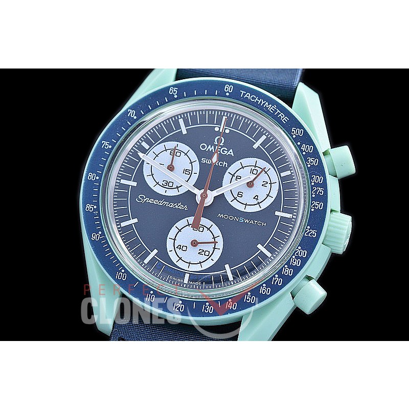 OMSPSW-109 Omega × Swatch Speedmaster MoonSwatch / Mission to Earth CER/NY Mint Green/Blue Japanese OS Quartz