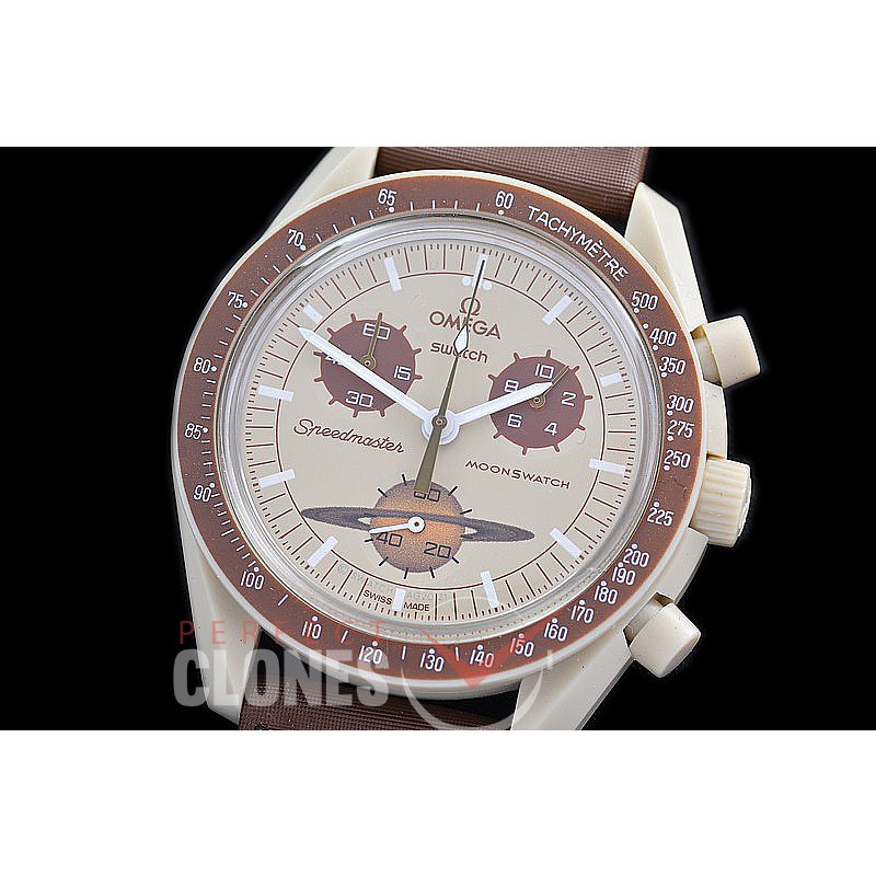 OMSPSW-107 Omega × Swatch Speedmaster MoonSwatch / Mission to Saturn CER/NY Gold/White Japanese OS Quartz