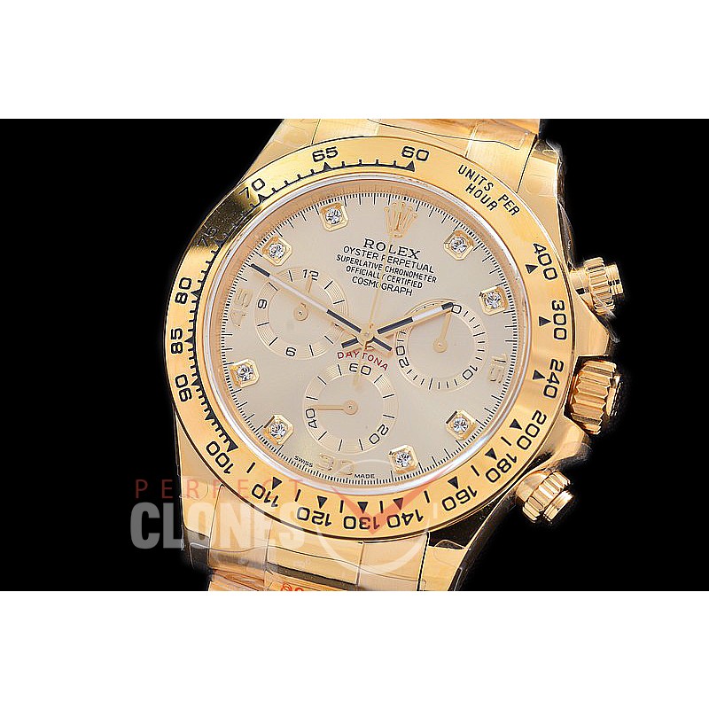0 0 0 RLDF-4130-870 QF V2 904L Steel Daytona 116508 YG/YG Silver Diamonds 4130 Superclone - 72 Hours Power Reserve Movement 