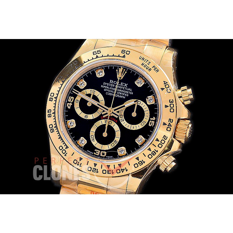 0 0 0 RLDF-4130-872 QF V2 904L Steel Daytona 116508 YG/YG Black Diamonds 4130 Superclone - 72 Hours Power Reserve 