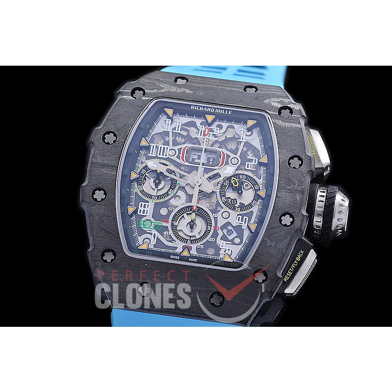 0 0 0 0 RM011-928D HHWF RM011-03 NTPT FC//RU Skeletonized A-7750 28800 - Cyan Blue Rubber Strap 