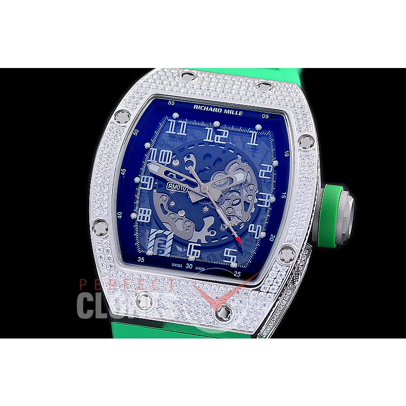0 0 0 0 RM010-006 HHWF RM010 SS/RU Skeletonized Asian Custom Calibre Mint Green Rubber Strap 