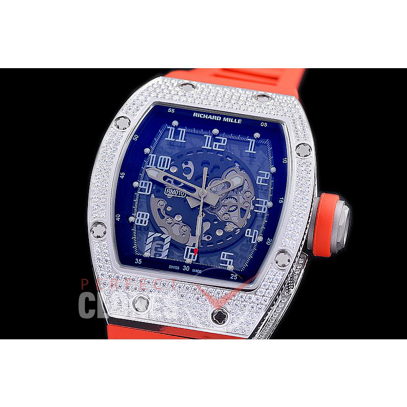 0 0 0 0 RM010-003 HHWF RM010 SS/RU Skeletonized Asian Custom Calibre Red Rubber Strap 