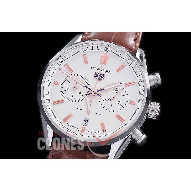  TGCC-42-101L Carrera Classic Chronograph SS/LE White OS 20 Qtz 