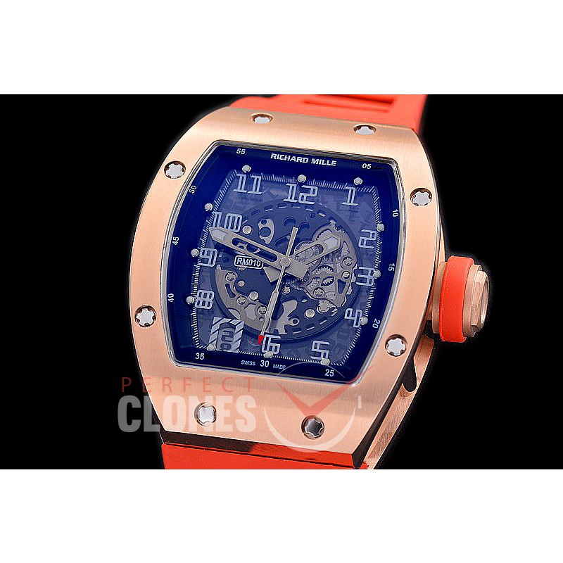 0 0 0 0 RM010-013S HHWF RM010 RG/RU Skeletonized Asian Custom Calibre Red Rubber Strap