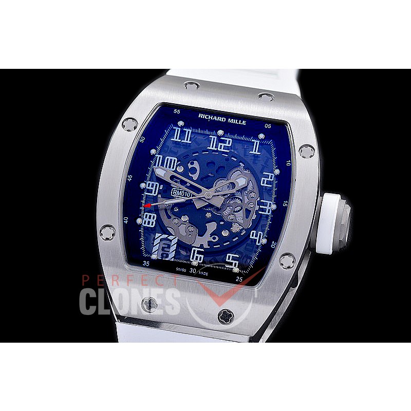 0 0 0 0 RM010-001S HHWF RM010 SS/RU Skeletonized Asian Custom Calibre White Rubber Strap 