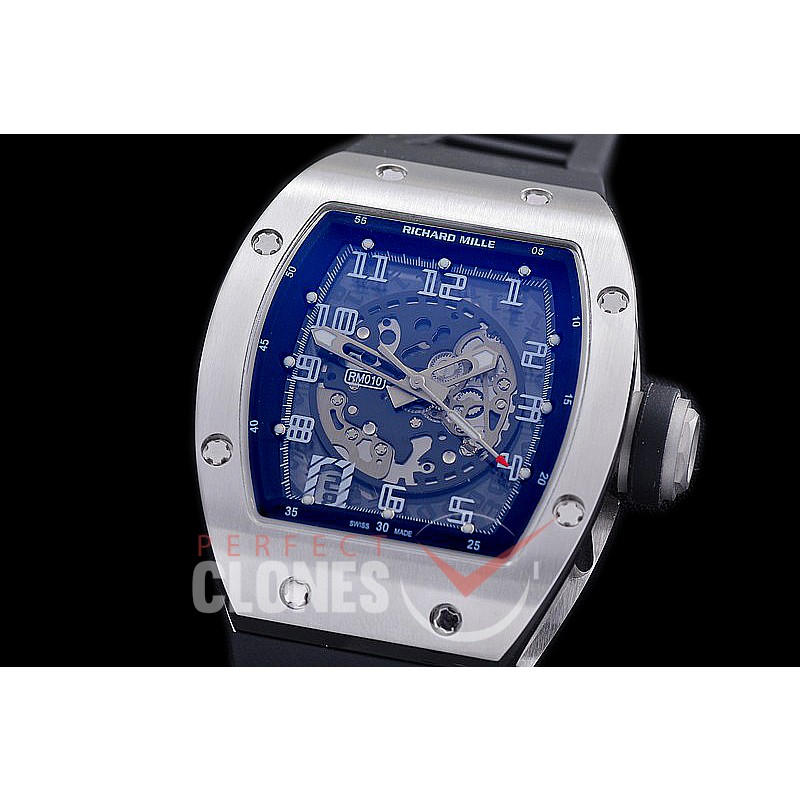 0 0 0 0 RM010-002S HHWF RM010 SS/RU Skeletonized Asian Custom Calibre Black Rubber Strap 