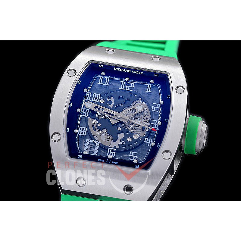 0 0 0 0 RM010-006S HHWF RM010 SS/RU Skeletonized Asian Custom Calibre Mint Green Rubber Strap 