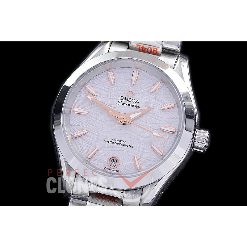 OMAT34-911 Ladies 34mm Aqua Terra Date Master Co-Axial Automtaic SS/SS Silver Wavy Sticks A-2813/Mod 8800