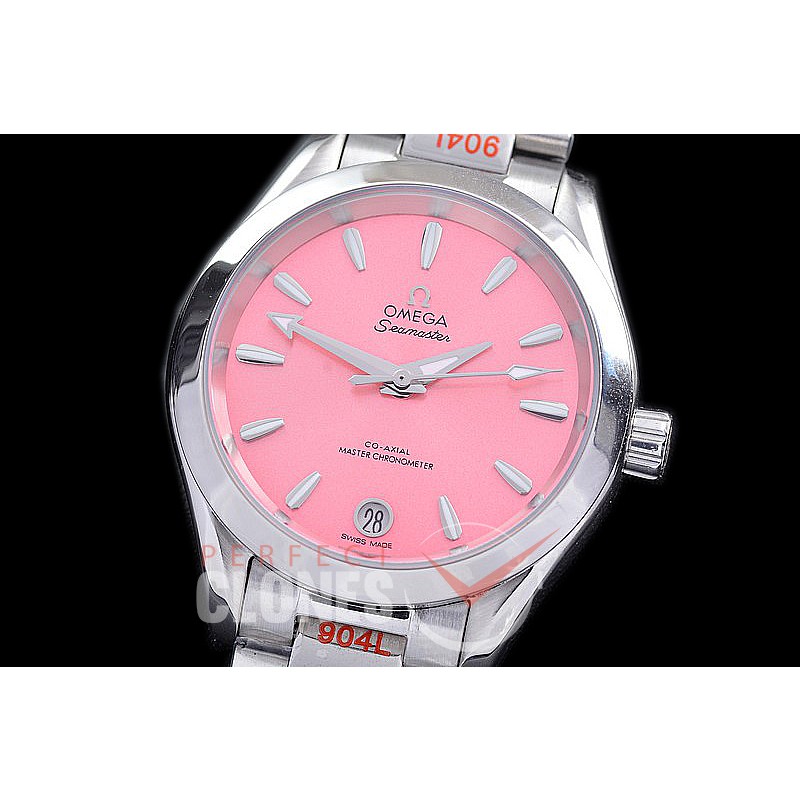 OMAT34-907 Ladies 34mm Aqua Terra Date Master Co-Axial Automtaic SS/SS Pink Sticks A-2813/Mod 8800