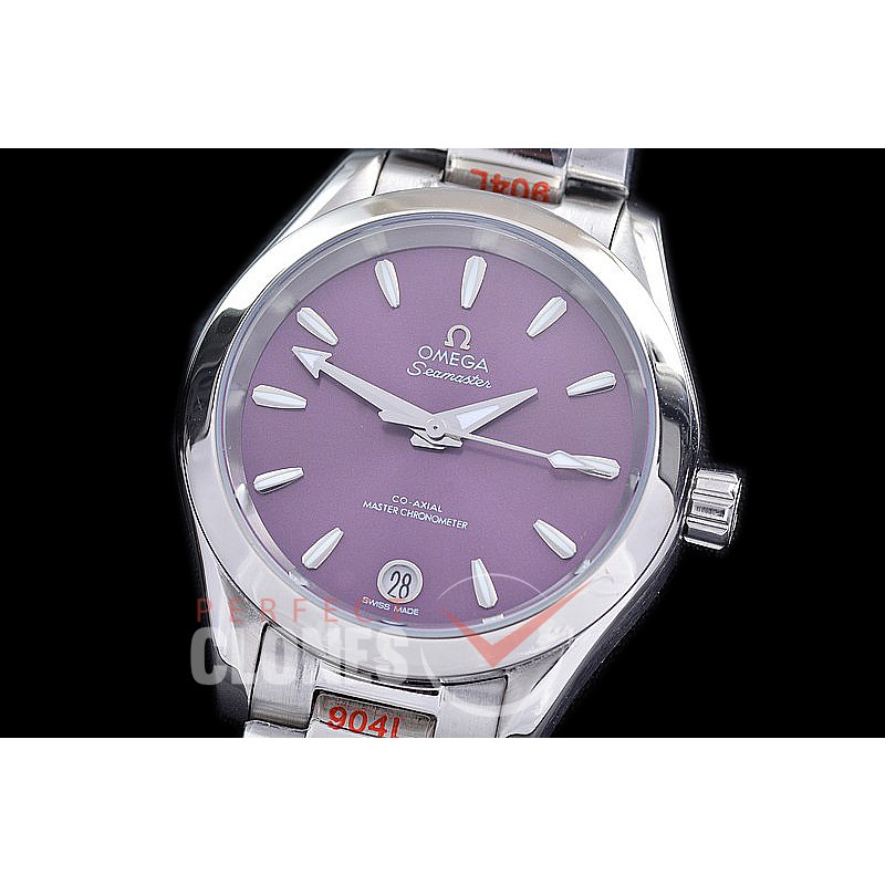 OMAT34-906 Ladies 34mm Aqua Terra Date Master Co-Axial Automtaic SS/SS Violet Sticks A-2813/Mod 8800