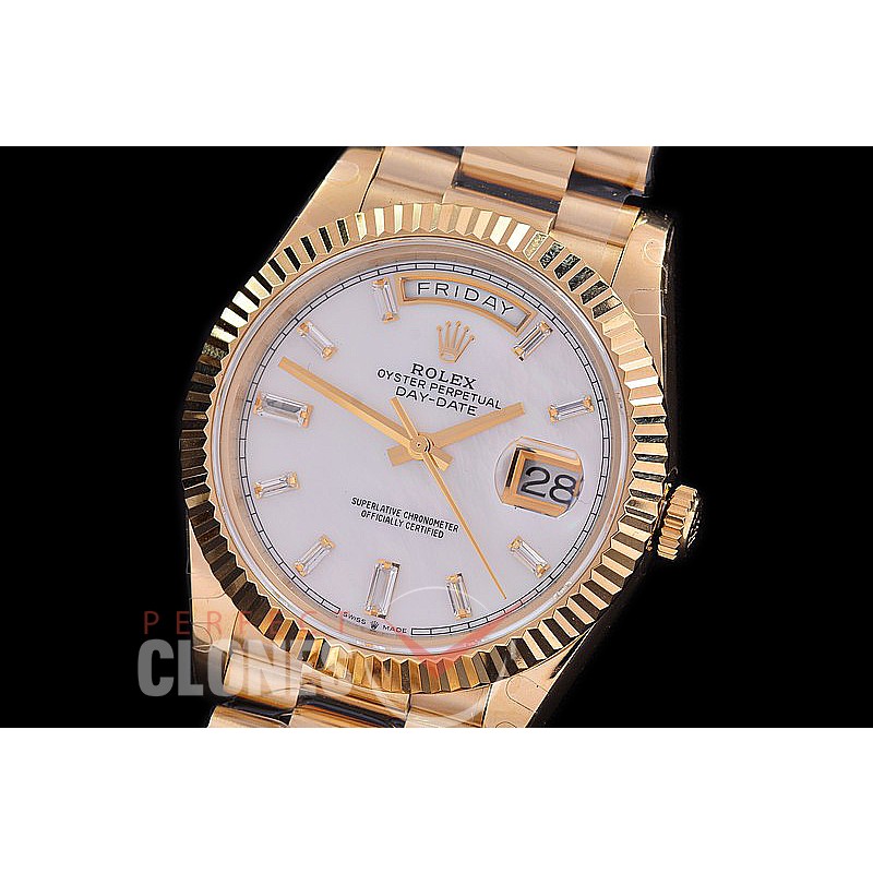 R40DDF00411 Daydate 40mm 228238 YG/YG Fluted Bez MOP White Glazier A-2836