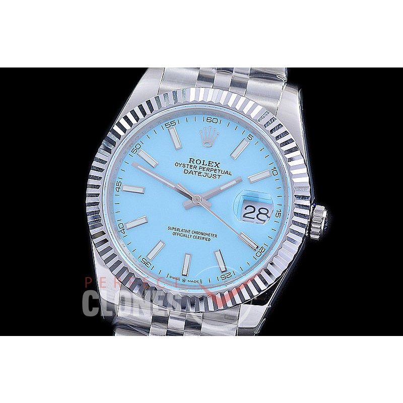 R41DJS-3235-107 BP 126334 Datejust 41mm SS/SS Fluted/Jubilee Tiffany Blue Sticks VR 3235 