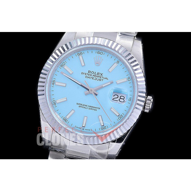 R41DJS-3235-157 BP 126334 Datejust 41mm SS/SS Fluted/Oyster Tiffany Blue Sticks VR 3235 