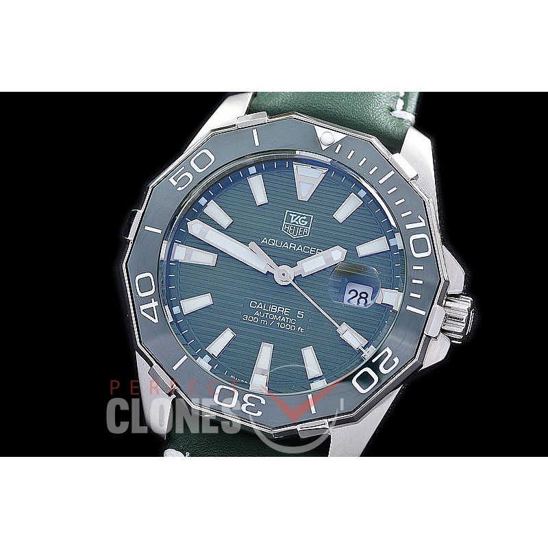 TGAQ-C5-216L Aquaracer Calibre 5 Automatic SS/LE Green Sticks Asian 2813