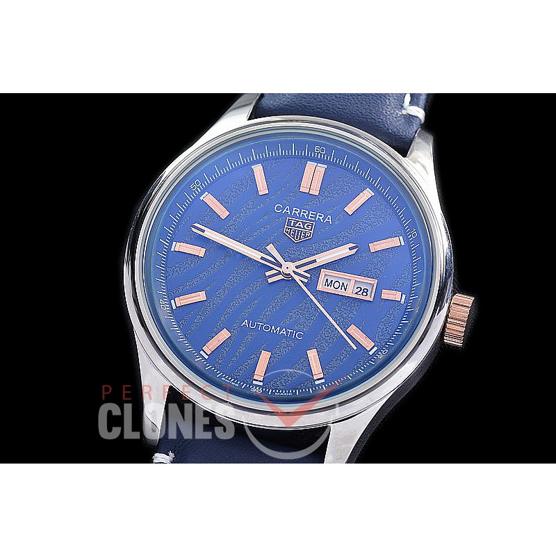 TGCA-YT-103L Carrera Year of the Tiger Automatic Day Date SS/LE Blue Sticks Asian 2813