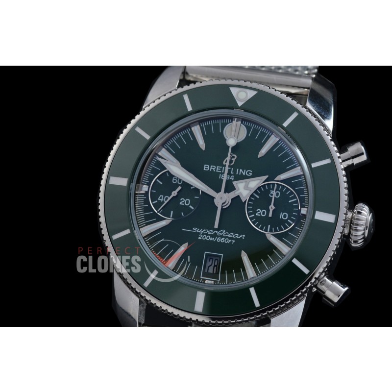 0 0 0 0 BLSF-HC42-103M ANF Superocean Heritage Chronograph SS/ME Green A-7750 Bundle with Mesh Style Rubber Strap 