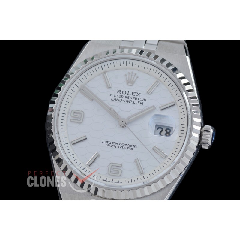 RLLD-40-101 NNF Land-Dweller 40mm 127334 904 Steel SS/SS Fluted Bez White Num/Sticks M-9015 Mod to Calibre 7135 Bridges 