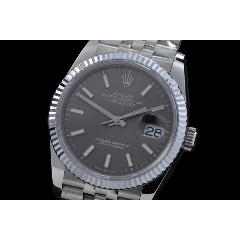 0 0 0 0 0 R36DJS-DD3235-103 QF Datejust 36 Men 126234 904 Steel SS/SS Fluted/Jubilee Dark Rhodium Grey Sticks DD 3235 - 72 Hours Power Reserve 