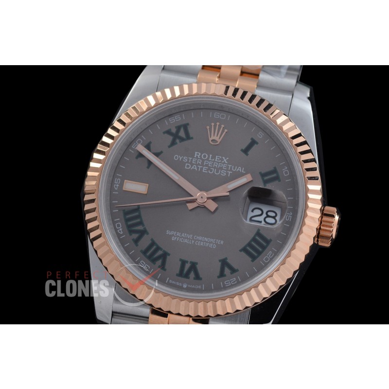 0 0 0 0 0 R36DJTR-DD3235-127 QF Datejust 36 Men 126231 904 Steel SS/RG Fluted/Jubilee Dark Rhodium Roman DD 3235 - 72 Hours Power Reserve