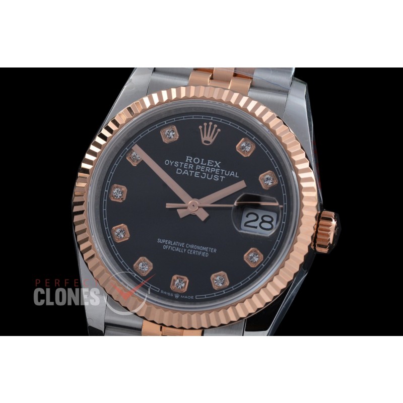 0 0 0 0 0 R36DJTR-DD3235-112 QF Datejust 36 Men 126231 904 Steel SS/RG Fluted/Jubilee Black Diamonds DD 3235 - 72 Hours Power Reserve 