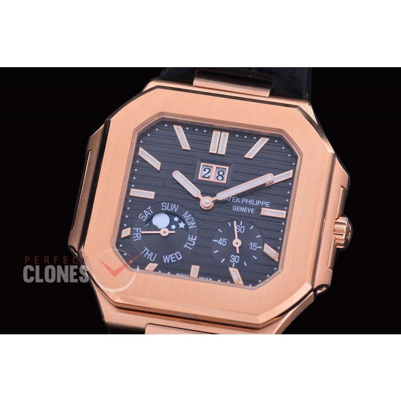 PP-5822-122 3KF Cubitus 5822 Grand Date/Day/Moon Phase RG/LE Black Asian Clone Calibre 240 PS CI J LU 
