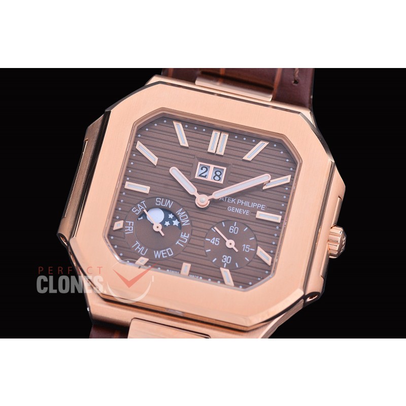 PP-5822-126 3KF Cubitus 5822 Grand Date/Day/Moon Phase RG/LE Brown Asian Clone Calibre 240 PS CI J LU 