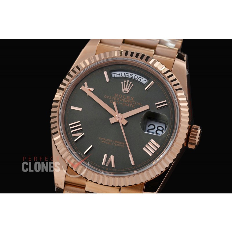 R36DDR-3255-226 GMF 128235 2025 DayDate RG/RG Fluted/President Olive Green Roman DD 3255 - 72 Hours Power Reserve 