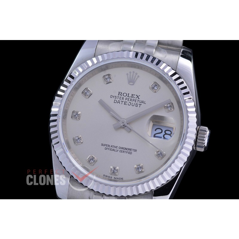 0 0 0 0 0 0 0 0 R36DJS-3135-110 BP Datejust 36 126234 SS/SS Fluted/Jubilee Silver Diamonds VR 3135