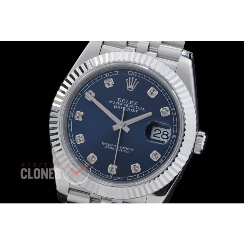 R41DJS-DD3235FS-014J QF 126334 SS/SS Fluted/Jubilee Blue Diamonds DD 3235 Free Sprung 904L Steel / Extra Weighted Casework - 72 Hours Reserve 