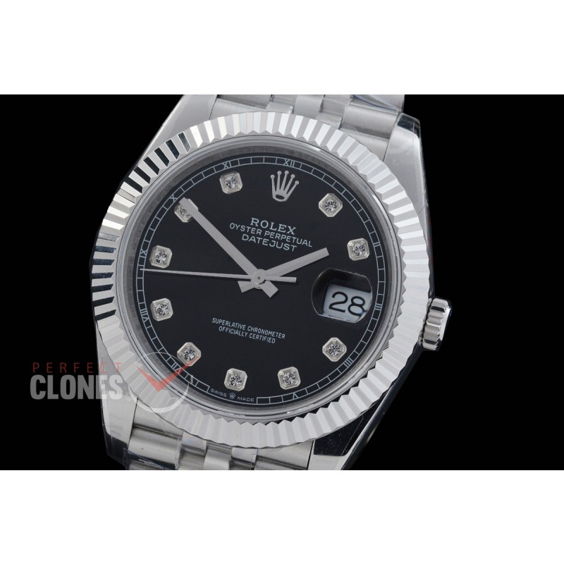 R41DJS-DD3235FS-012J QF 126334 SS/SS Fluted/Jubilee Black Diamonds DD 3235 Free Sprung 904L Steel / Extra Weighted Casework - 72 Hours Reserve 