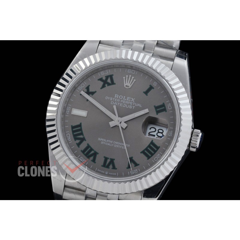 R41DJS-DD3235FS-028J QF 126334 SS/SS Fluted/Jubilee Dark Rhodium Grey Roman DD 3235 Free Sprung 904L Steel / Extra Weighted Casework - 72 Hours Reserve 