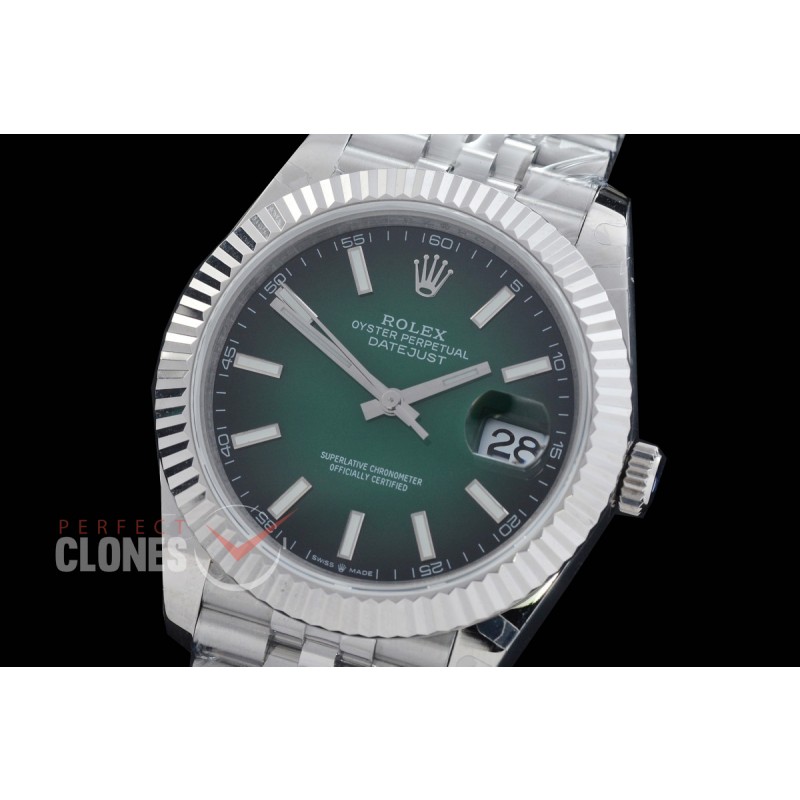 R41DJS-3235-109A BP 126334 Datejust 41mm SS/SS Fluted/Jubilee Ombre Green Sticks VR 3235 