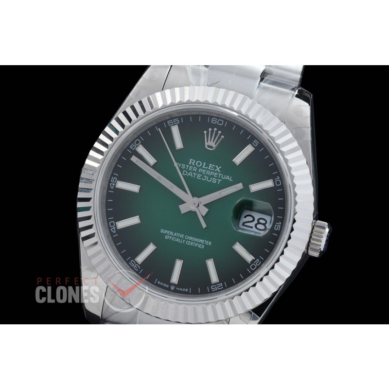 R41DJS-3235-160 BP 126334 Datejust 41mm SS/SS Fluted/Oyster Ombre Green Sticks VR 3235 