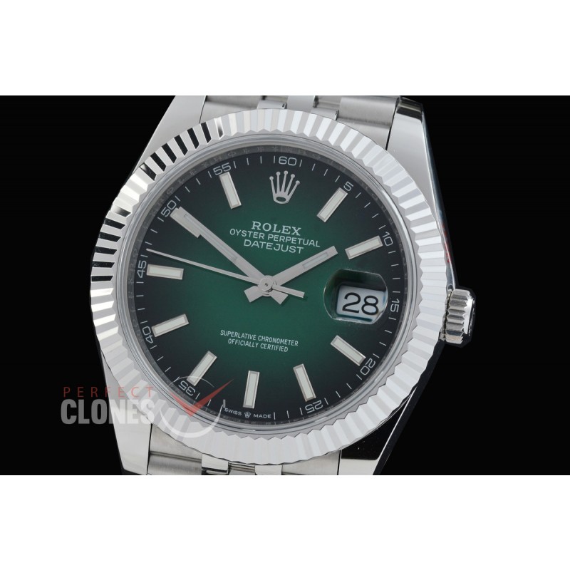 R41DJS-DD3235FS-008J QF 126334 SS/SS Fluted/Jubilee Ombre Green Sticks DD 3235 Free Sprung 904L Steel / Extra Weighted Casework - 72 Hours Reserve 