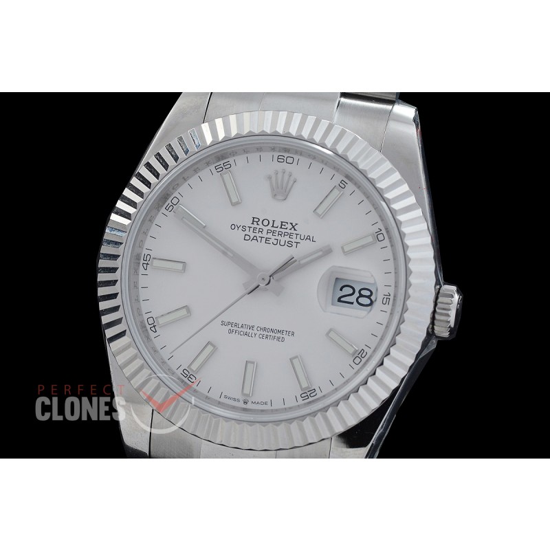 R41DJS-DD3235FS-006 QF 126334 SS/SS Fluted/Oyster White Sticks DD 3235 Free Sprung 904L Steel / Extra Weighted Casework - 72 Hours Reserve 
