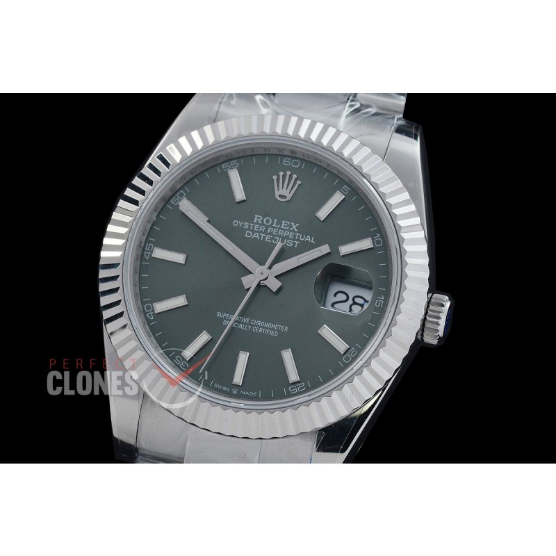 R41DJS-DD3235FS-007 QF 126334 SS/SS Fluted/Oyster Mint Green Sticks DD 3235 Free Sprung 904L Steel / Extra Weighted Casework - 72 Hours Reserve 