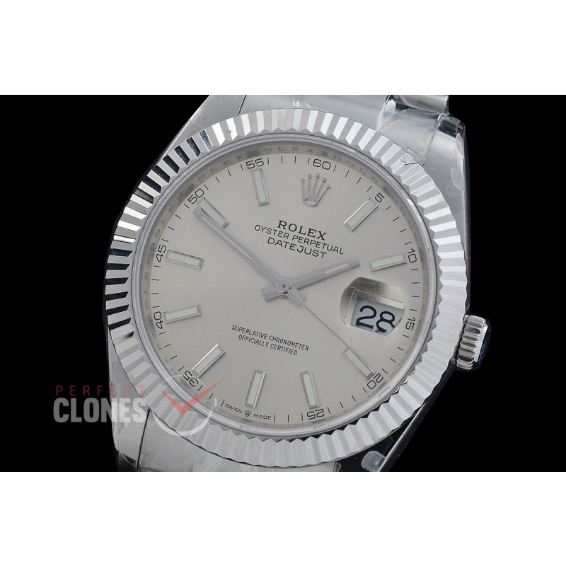 R41DJS-DD3235FS-001 QF 126334 SS/SS Fluted/Oyster Silver Sticks DD 3235 Free Sprung 904L Steel / Extra Weighted Casework - 72 Hours Reserve 