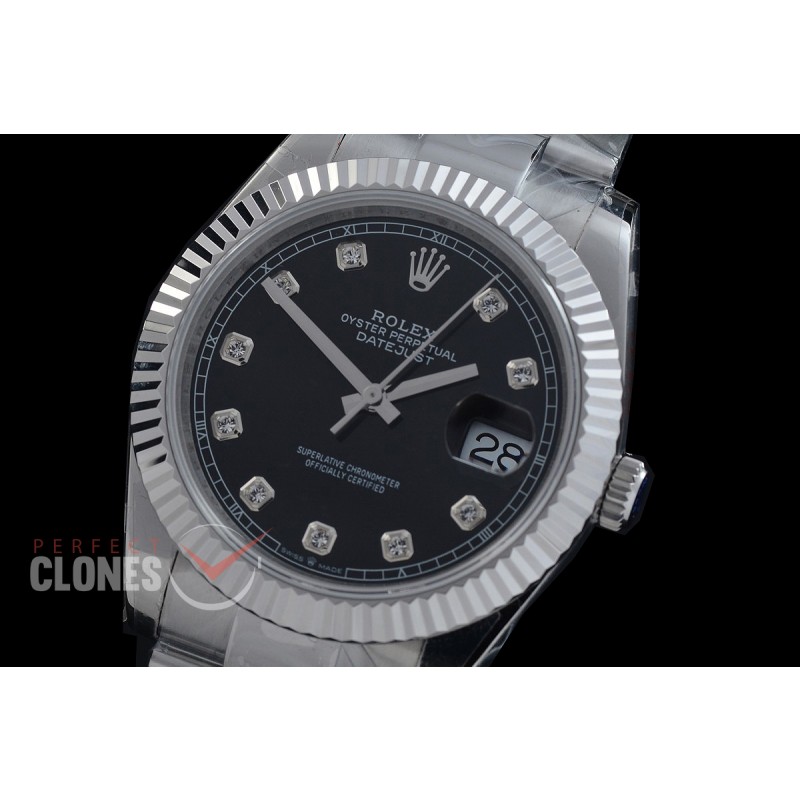 R41DJS-DD3235FS-012 QF 126334 SS/SS Fluted/Oyster Black Diamonds DD 3235 Free Sprung 904L Steel / Extra Weighted Casework - 72 Hours Reserve 