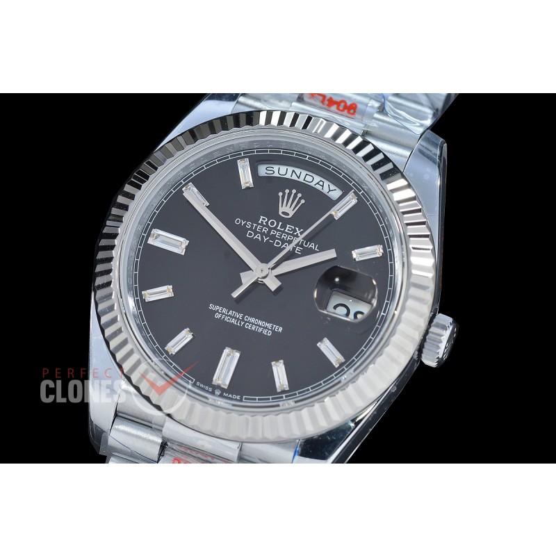 0.0 0 0 0 R40DDS00518 QF Extra Weighted Daydate 40mm 228239 904 Steel SS/SS Fluted Bez Black Baquet Diamonds VR 3255