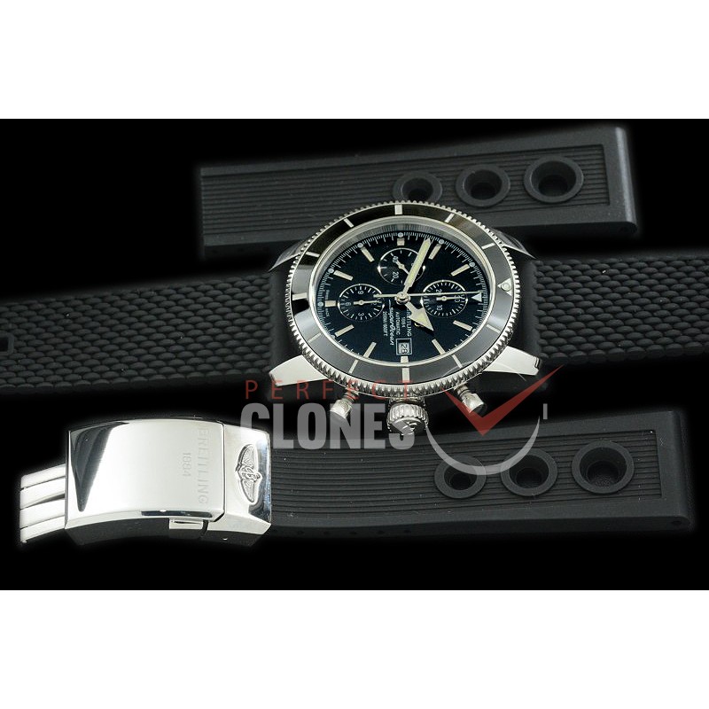 0 0 BLSF-HC46-083R OMF Superocean Heritage Chronograph SS/RU Black A-7750 - Free Ocean Diver Strap with Diver Extension Clasp 