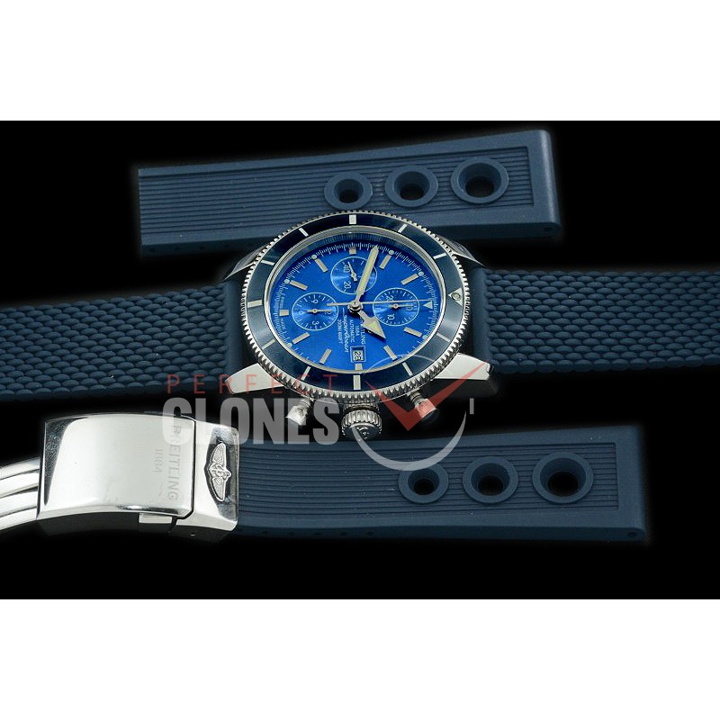 0 0 BLSF-HC46-084R OMF Superocean Heritage Chronograph SS/RU Blue A-7750 - Free Ocean Diver Strap with Diver Extension Clasp 
