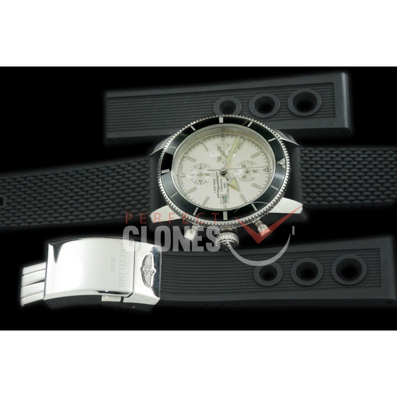 0 0 BLSF-HC46-081R OMF Superocean Heritage Chronograph SS/RU White/Black A-7750 - Free Ocean Diver Strap with Diver Extension Clasp 