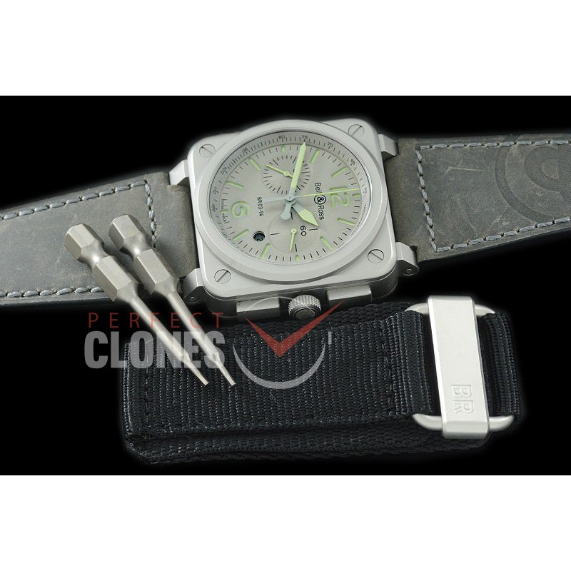 0 0 0 BR03-94-101 BR03-94 Horolum Chronograph Limited Ed SS/LE Grey A-7750 Sec at 3 - Bundle with Free Nylon Velcro Strap with Toolkit