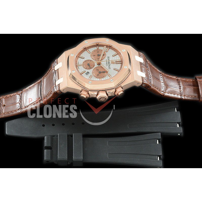 AP26331-111L OMF Royal Oak Chronograph RG/LE White A-7750 Mod 1-1 Thickness - Free Bundle Rubber Strap 