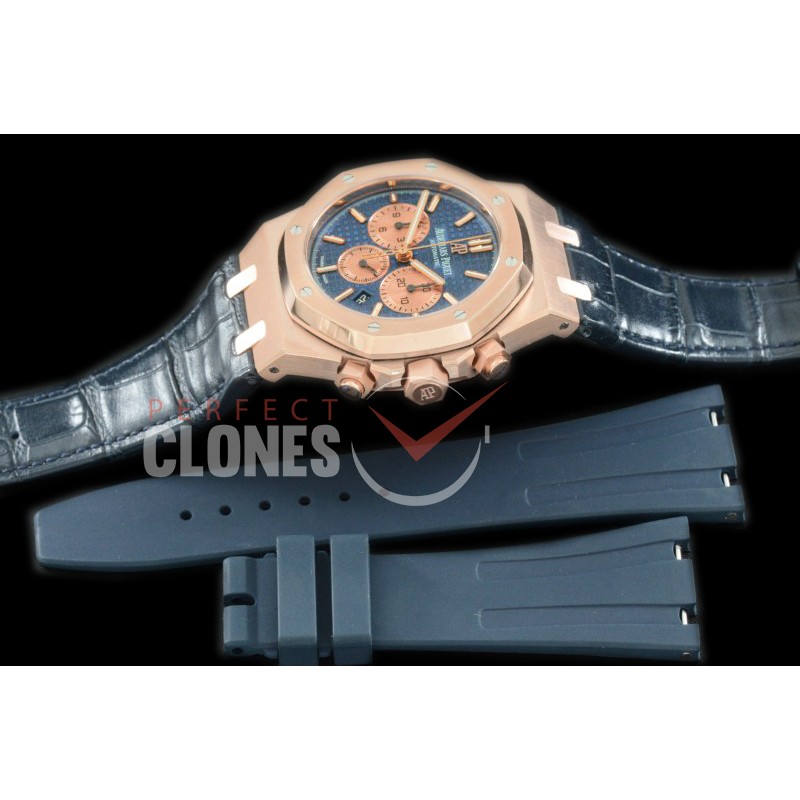 AP26331-113L OMF Royal Oak Chronograph RG/LE Blue A-7750 Mod 1-1 Thickness - Free Bundle Rubber Strap 