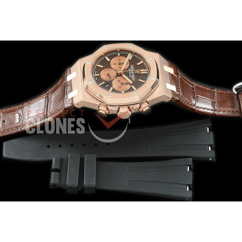 AP26331-114L OMF Royal Oak Chronograph RG/LE Brown A-7750 Mod 1-1 Thickness - Free Bundle Rubber Strap 