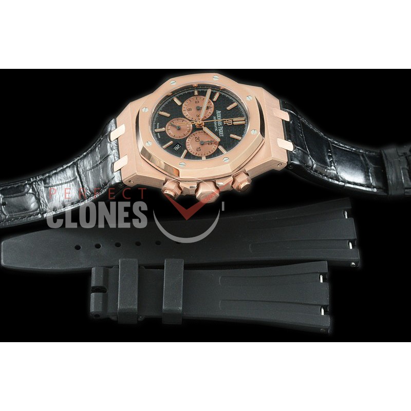 AP26331-112L OMF Royal Oak Chronograph RG/LE Black A-7750 Mod 1-1 Thickness - Free Bundle Rubber Strap 