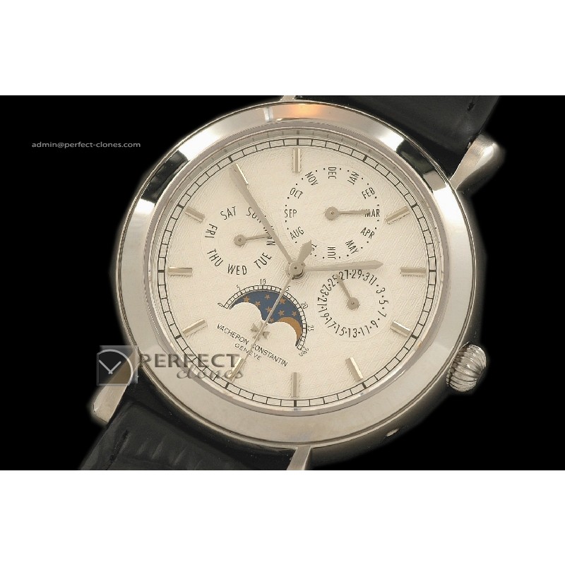 VC10041 Malte Calender SS White Swiss Quartz Lunuar Calender